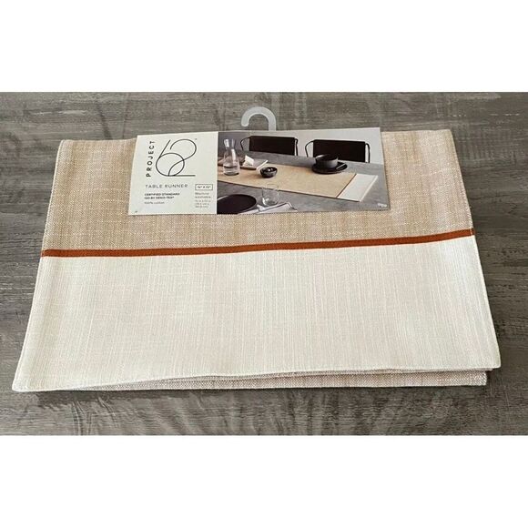 PROJECT 62 Rectangle Table Runner 72" x 14" White Tan 100% Cotton NEW Kitchen - Picture 1 of 4